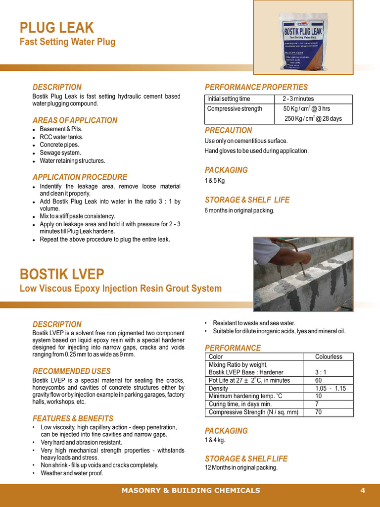 Bostik Plug Leak PDF Leak Concrete