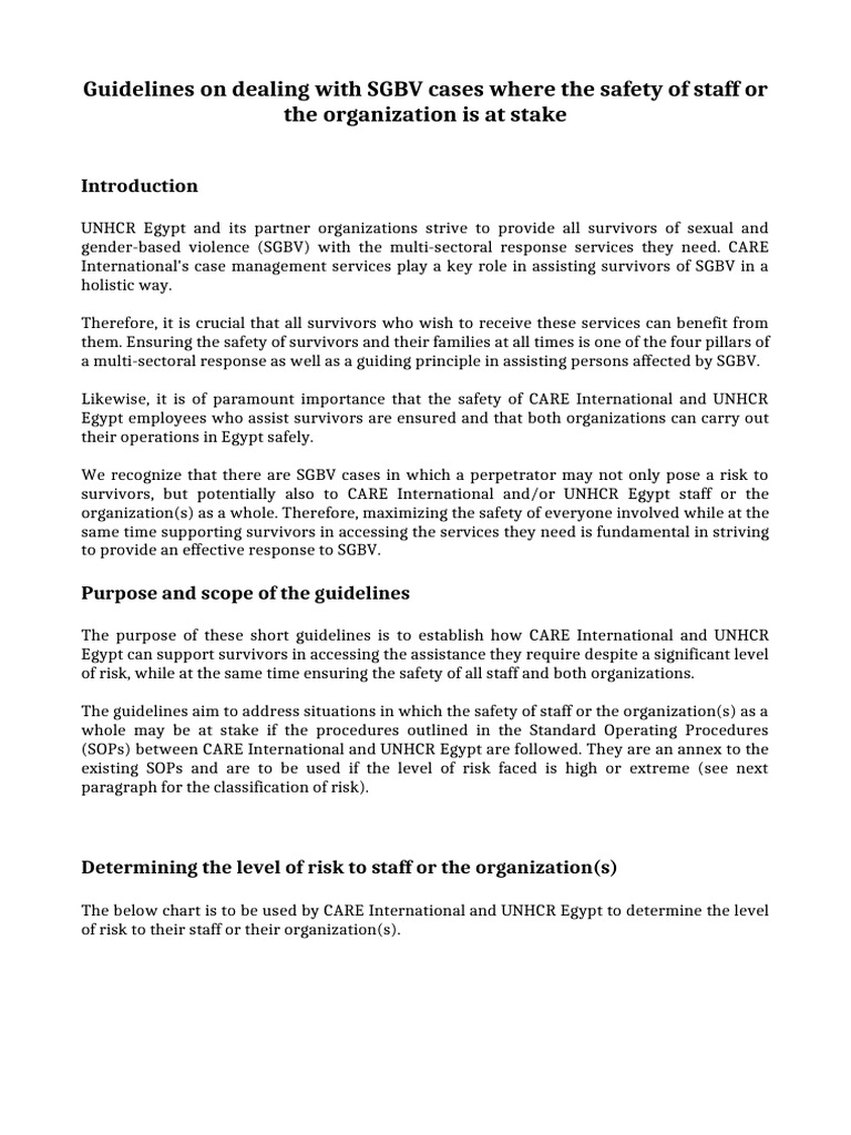 Guidelines On Dealing With SGBV Cases Where The Safety of Staff or The ...