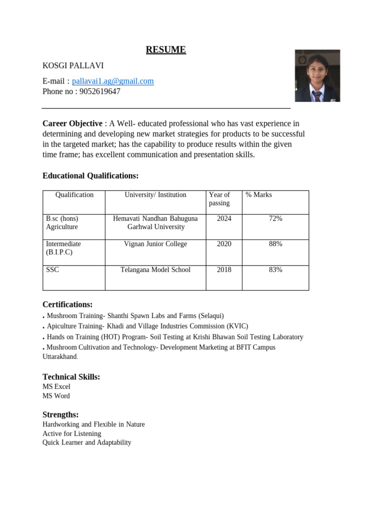 Kosgi Pallavi Resume cognizant PDF
