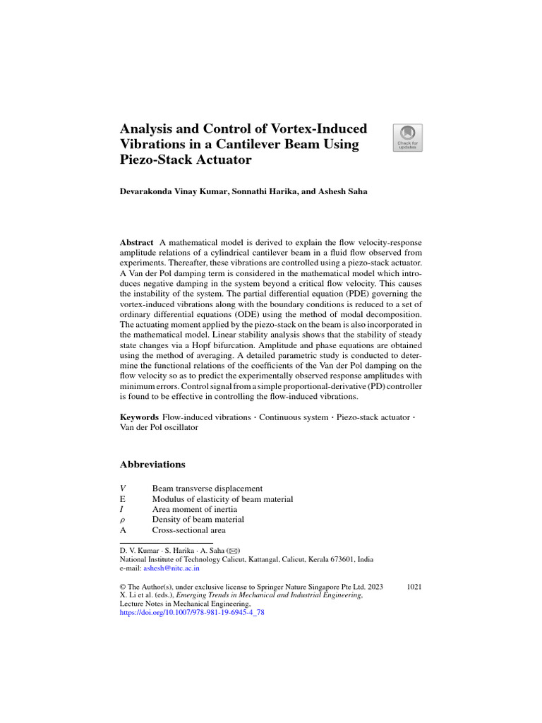 Control of Vortex-Induced Vibrations | PDF | Oscillation | Energy ...