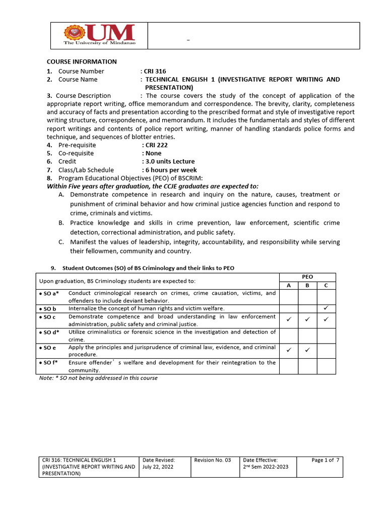 Investigative Report Writing Course Syllabus | PDF | Crimes | Crime ...