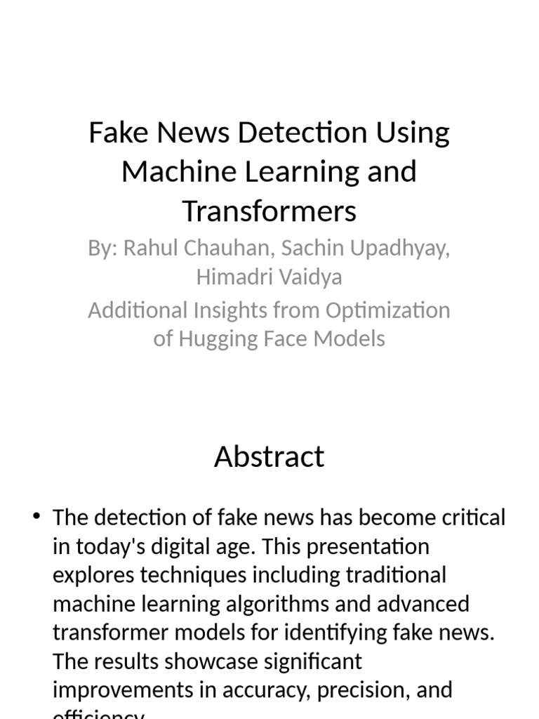 Fake News Detection with ML & Transformers | PDF | Machine Learning ...