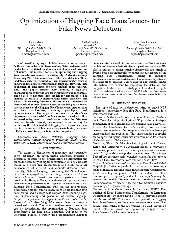 Optimization of Hugging Face Transformers For Fake News Detection | PDF ...