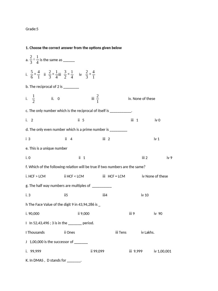Grade 5 Math Practice Questions | PDF