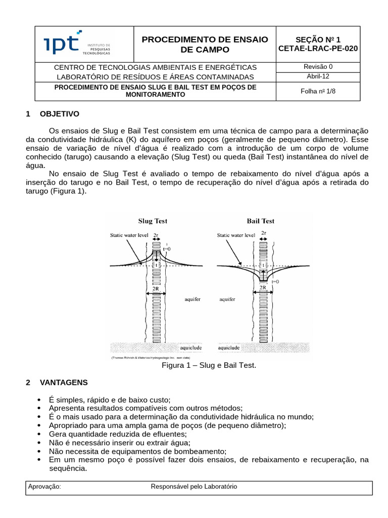 Procedimento de Slug e Bail Test | PDF | Tempo | Pressão