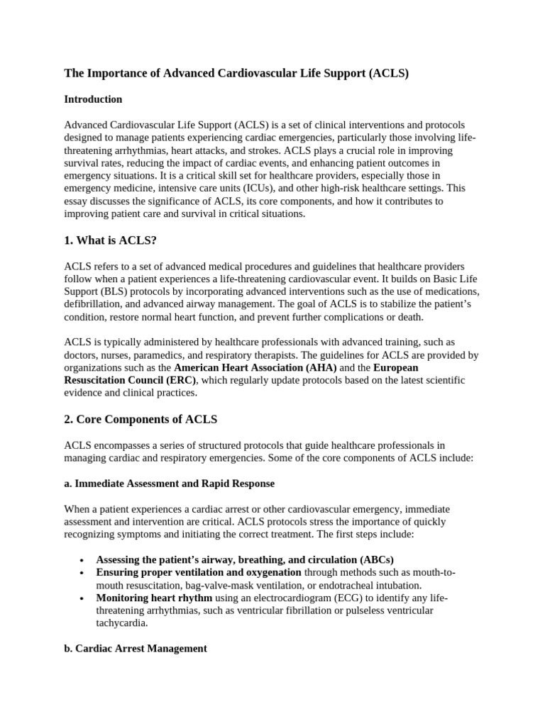 The Importance of Advanced Cardiovascular Life Support (ACLS) | PDF ...