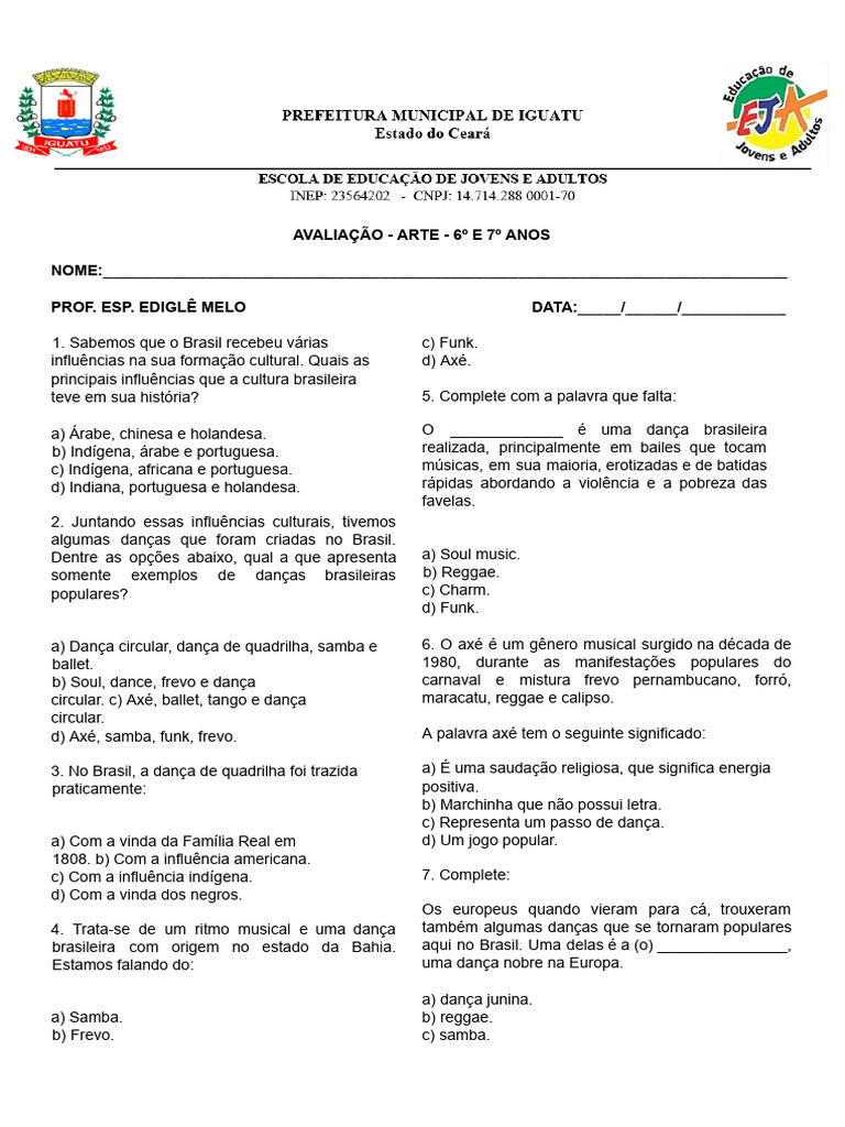 Atividades Sobre Danças Brasileiras Pdf Danças Brasil