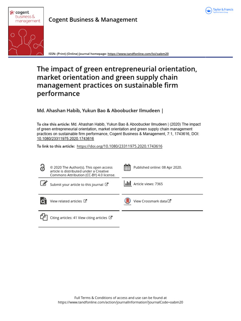 The Impact of Green Entrepreneurial Orientation Market Orientation and ...