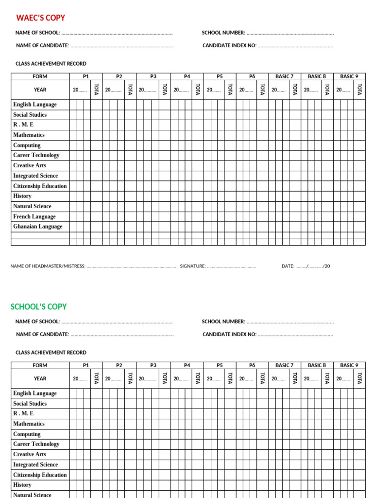 WAEC Transcript Sample Template | PDF