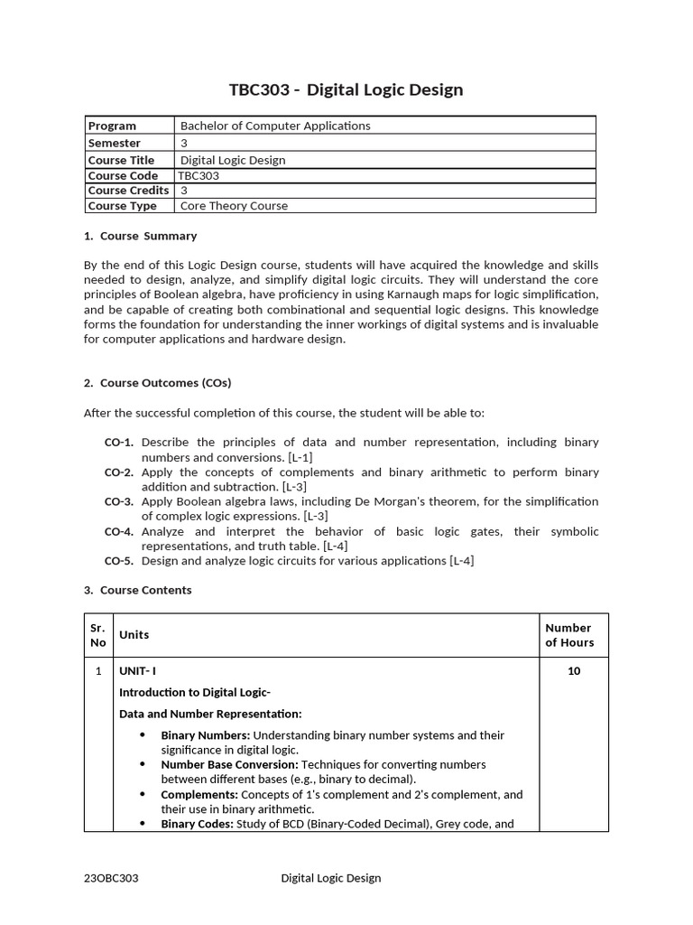 Digital Logic Design Course Overview | PDF | Logic Gate | Boolean Algebra