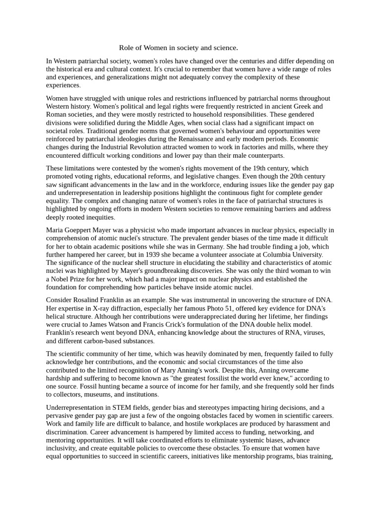 Women's Evolving Roles in Science and Society | PDF | Gender Role | Dna