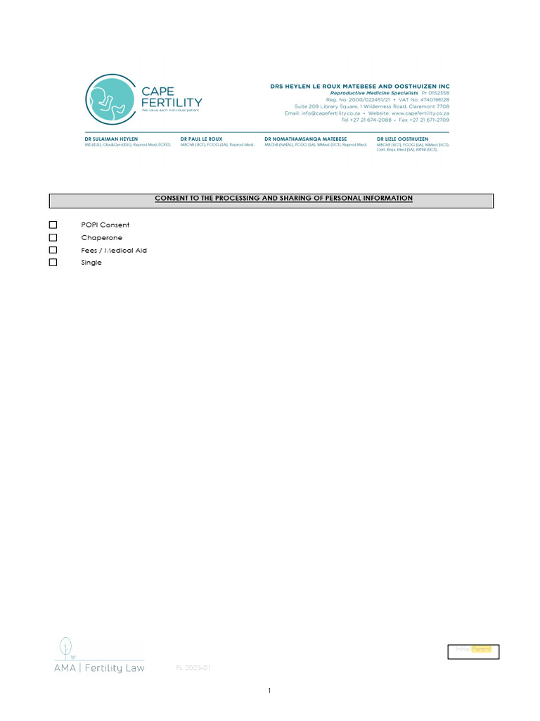 14.0. CF - New Patient Form - Single | PDF | In Vitro Fertilisation ...