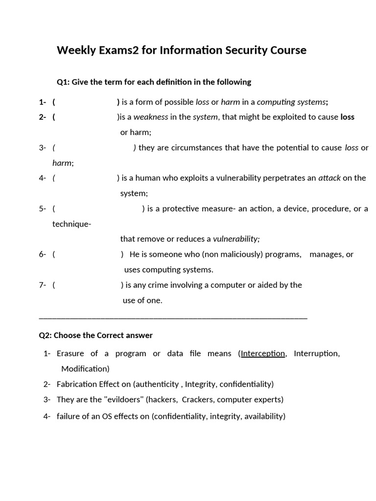Weekly Information Security Exam Questions | PDF