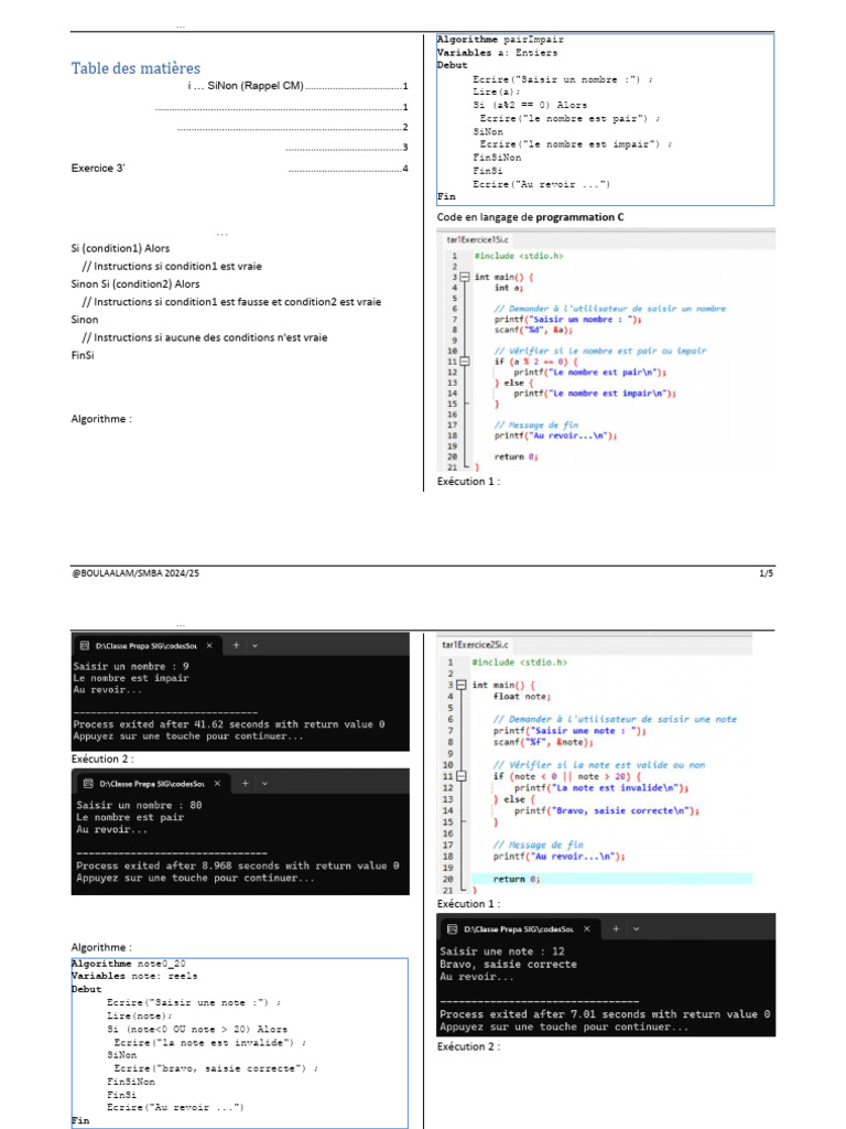 TAR1 - Solution Exercice Si SiNon - CM | PDF | Programmation ...