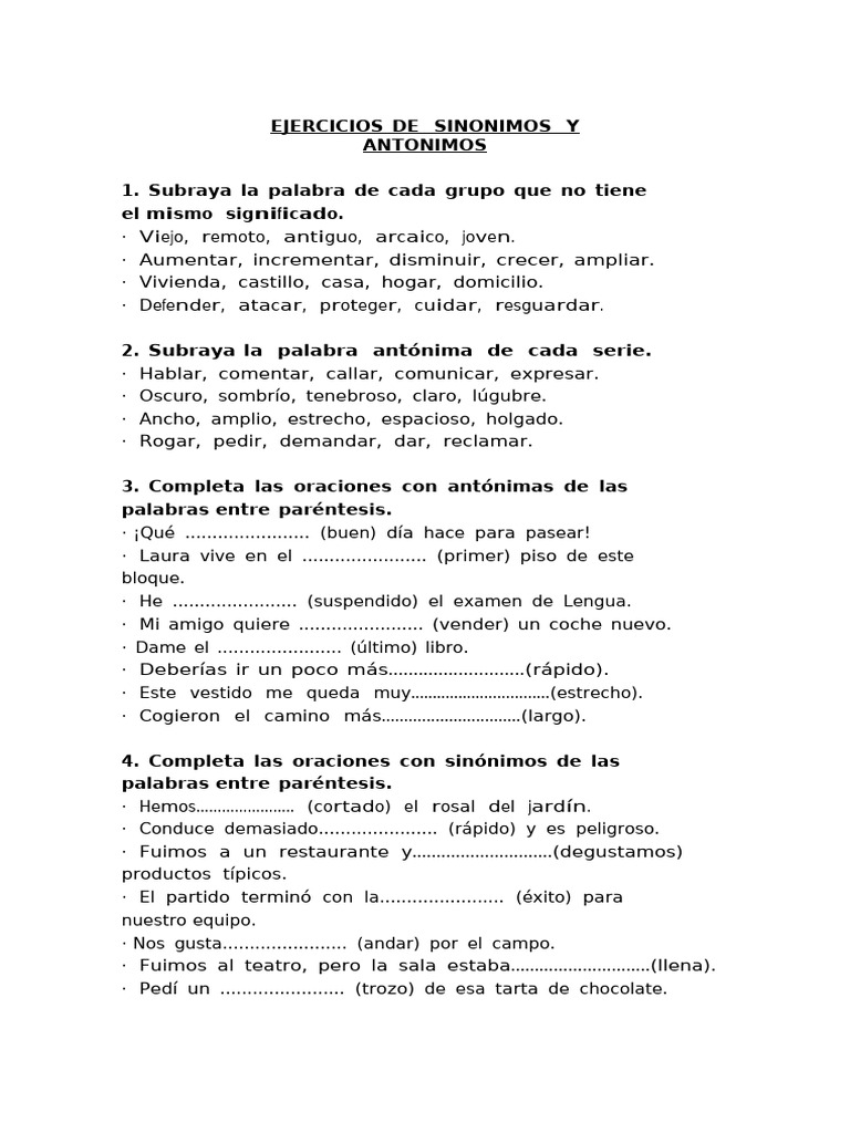 Practica Antonimos y Sinonimos | PDF