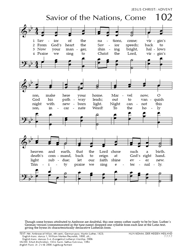 102-Savior of The Nations Come | PDF | Hymns | Christian Hymns