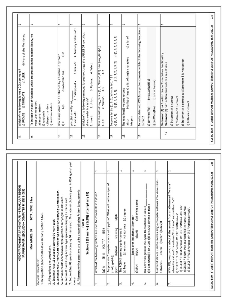 12 CS ERNAKULAM SAMPLE QUESTION PAPERS 22 23 1 PDF Relational
