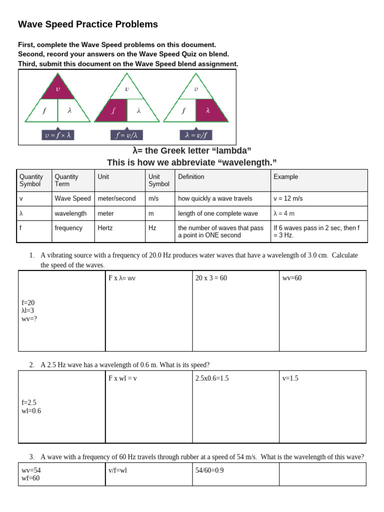 Copy of Wave Speed Practice Problems '21 | PDF