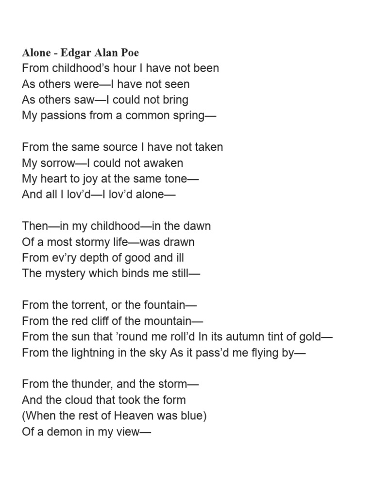 Alone: A Reflection by Poe | PDF