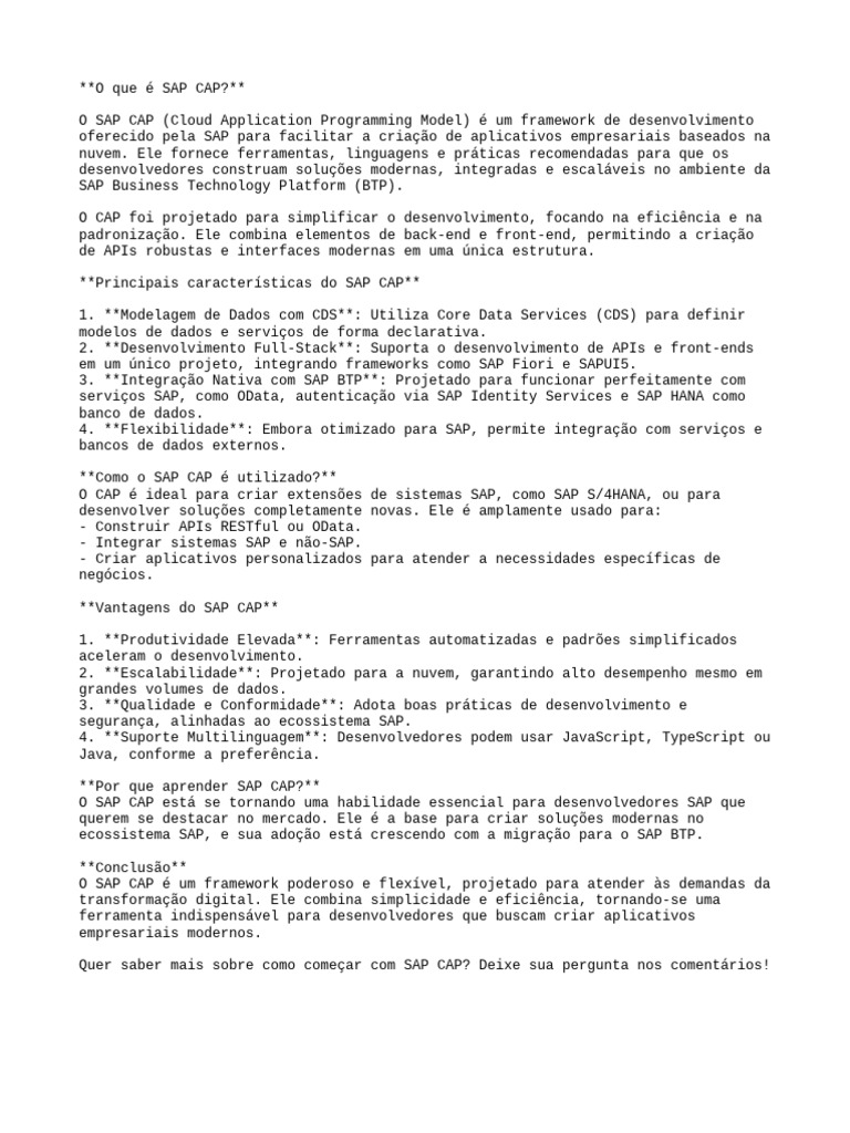 O que é SAP CAP? | PDF | Computação em nuvem | Framework de software