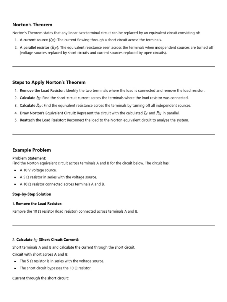 Nortons Theorem PDF Electrical Network Resistor