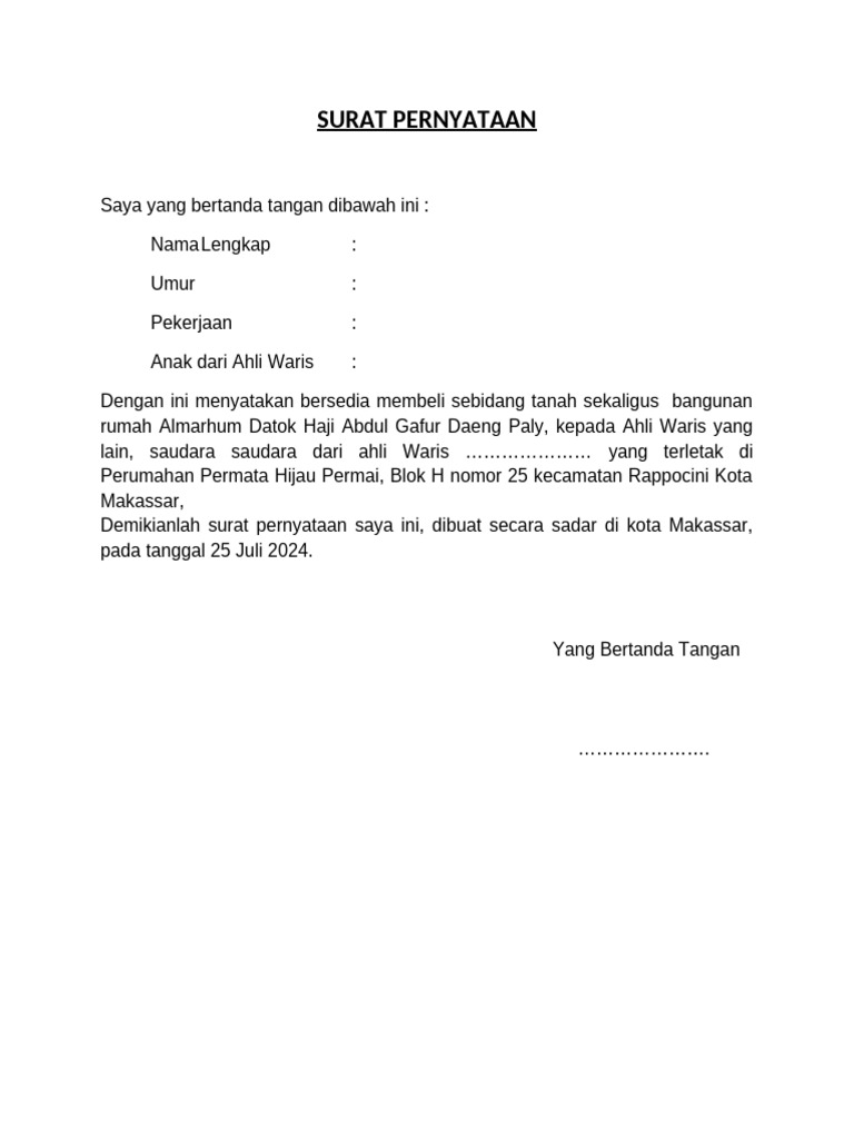 Surat Pernyataan Siap Membeli Rumah | PDF