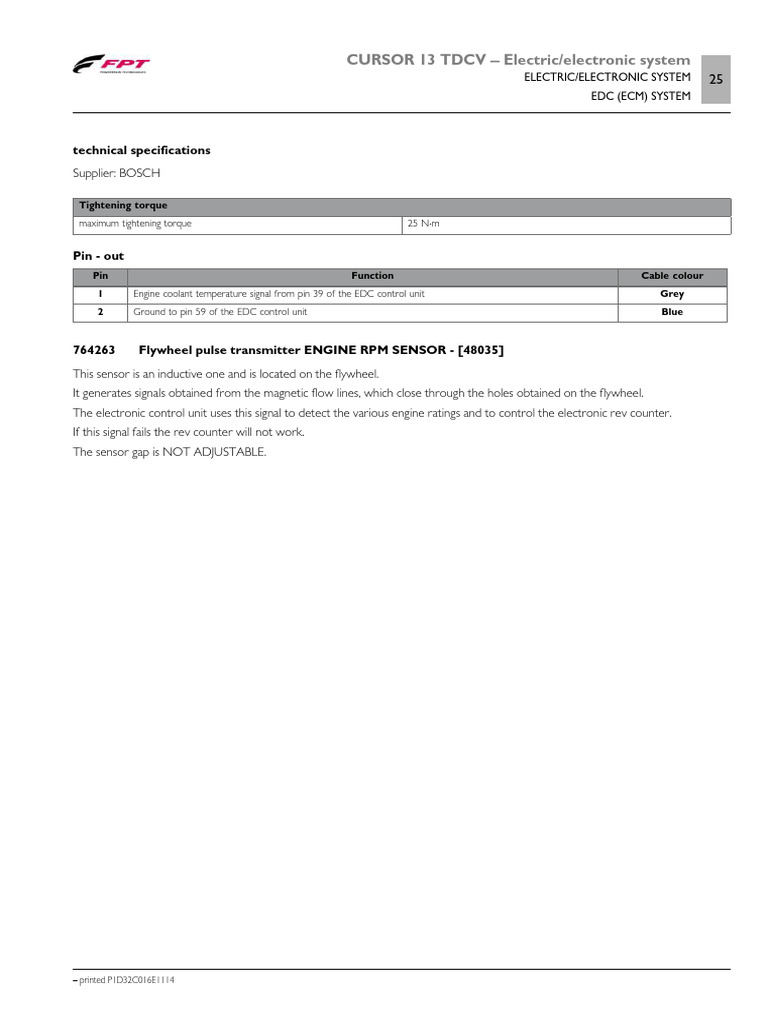 Cursor 13 TDCV Electric/electronic System: Technical Specifications | PDF