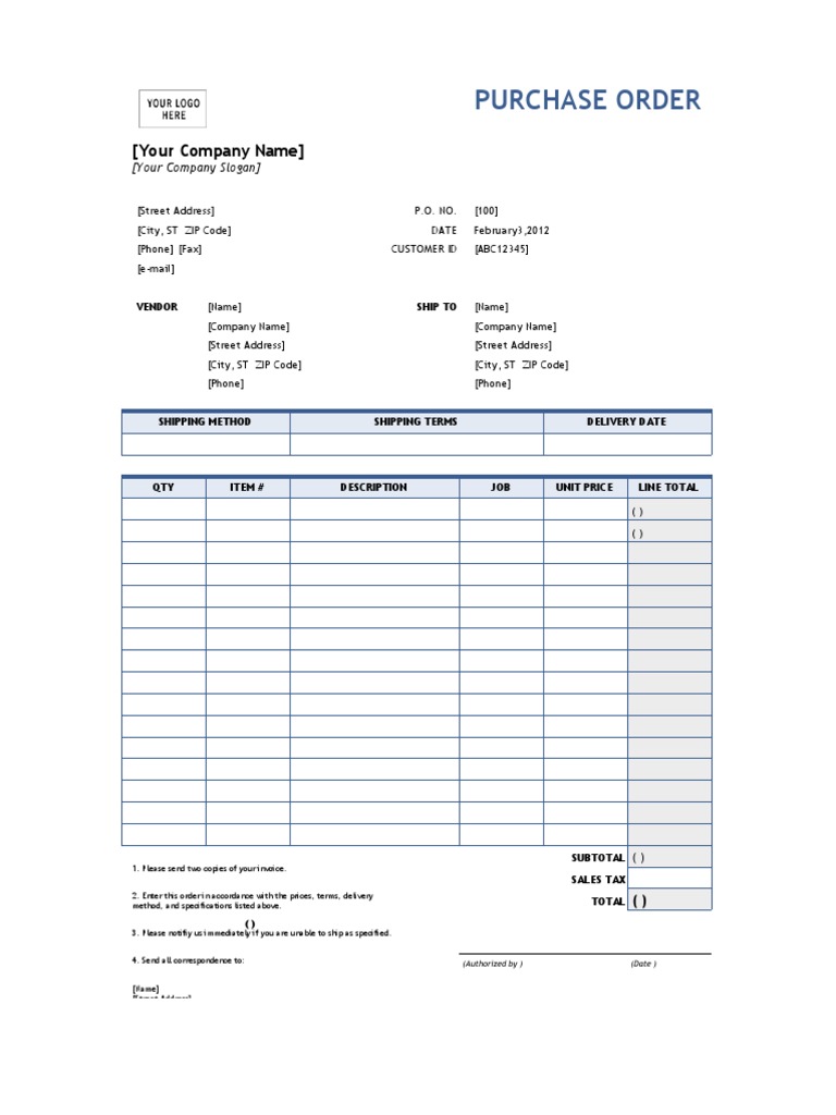 Purchase Order: (Your Company Name) | PDF