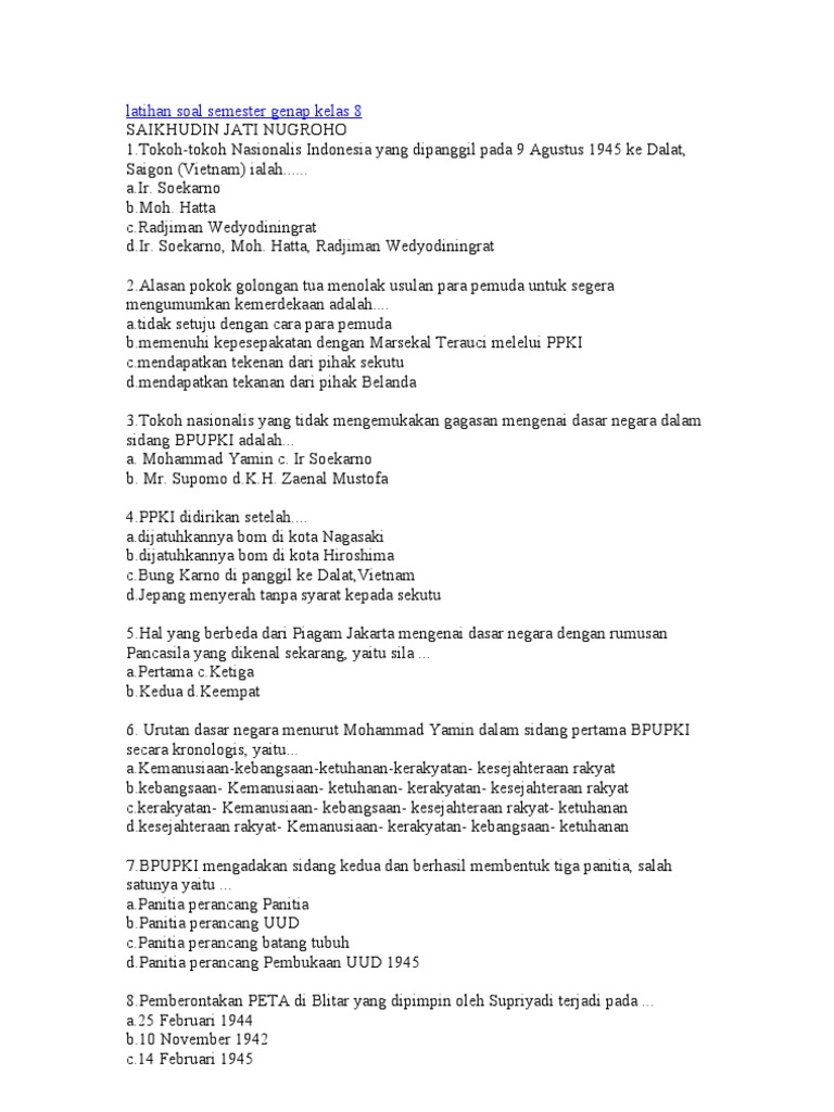 Soal Ips Smp Kls 8 Revisi 2018