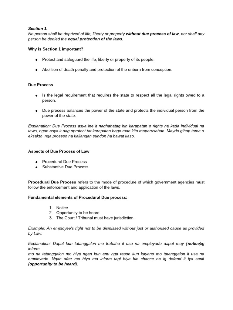 Section 1 due process pdf due process substantive due process