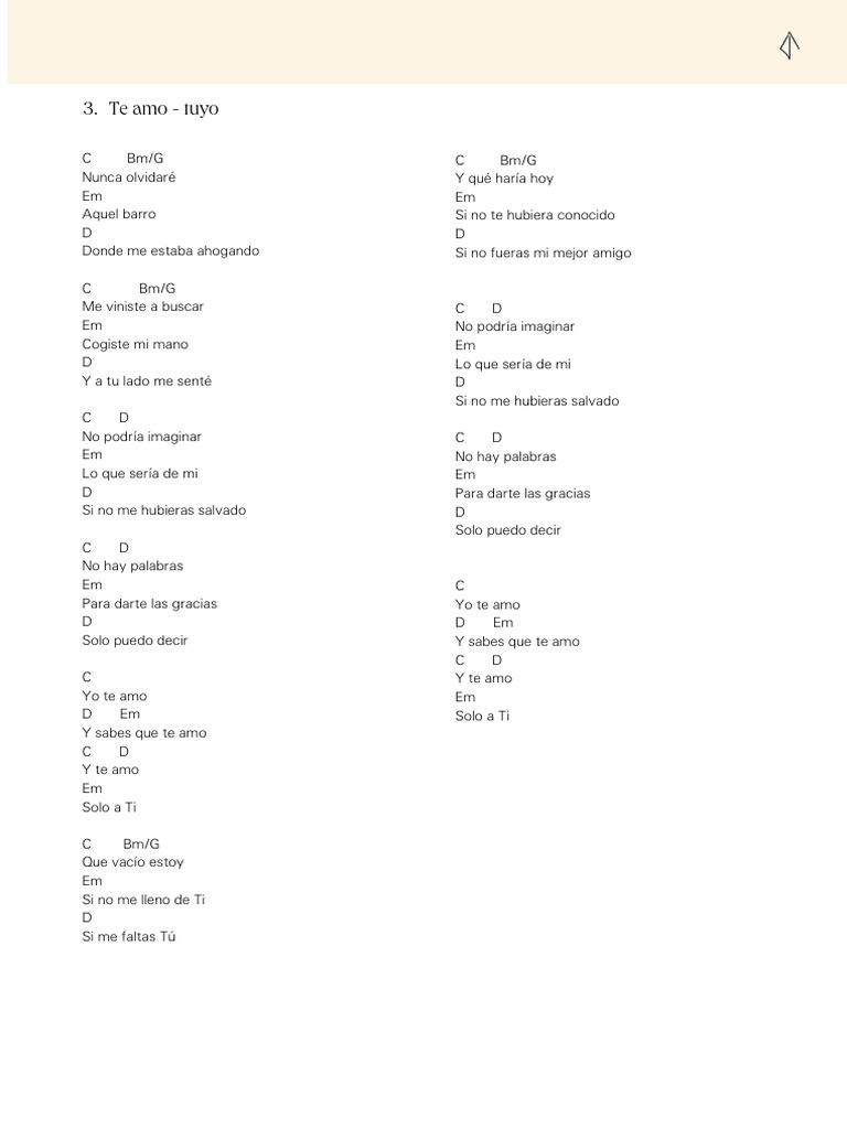 Te amo - Tuyo: Letra y Acordes | PDF