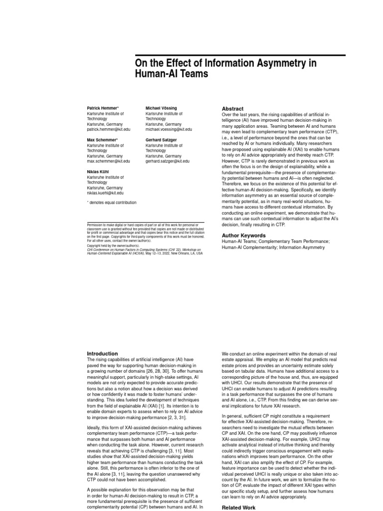 On The Effect of Information Asymmetry in Human-AI Teams: Patrick ...
