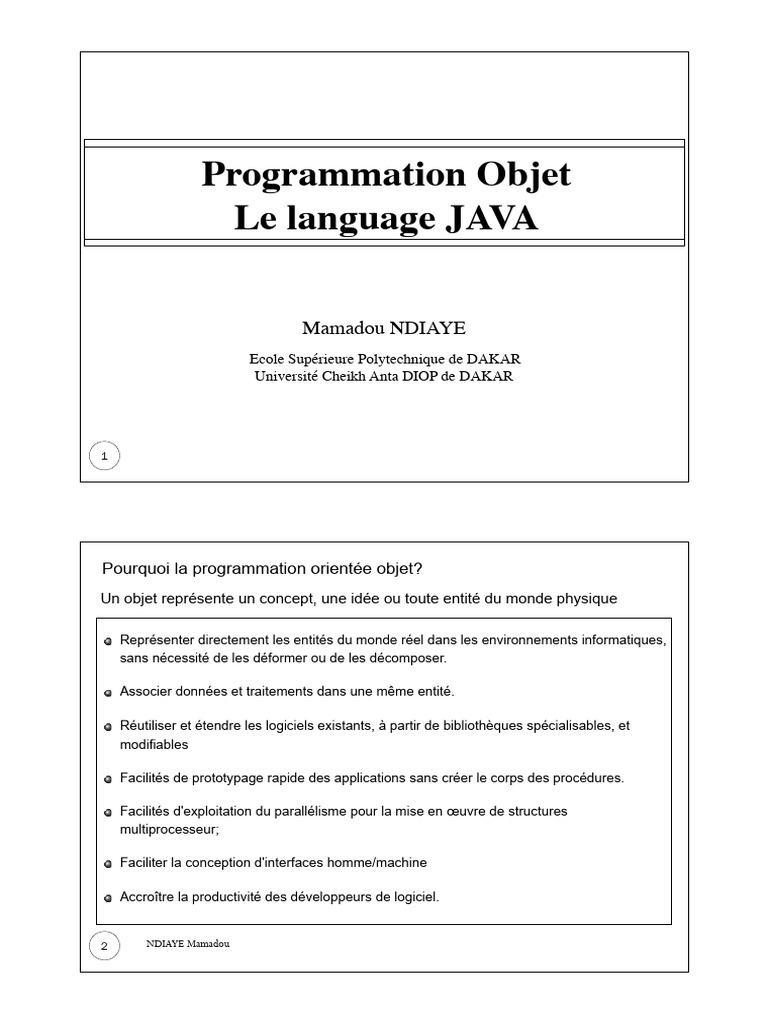 Introduction à la Programmation Orientée Objet | PDF | Java (Langage de ...