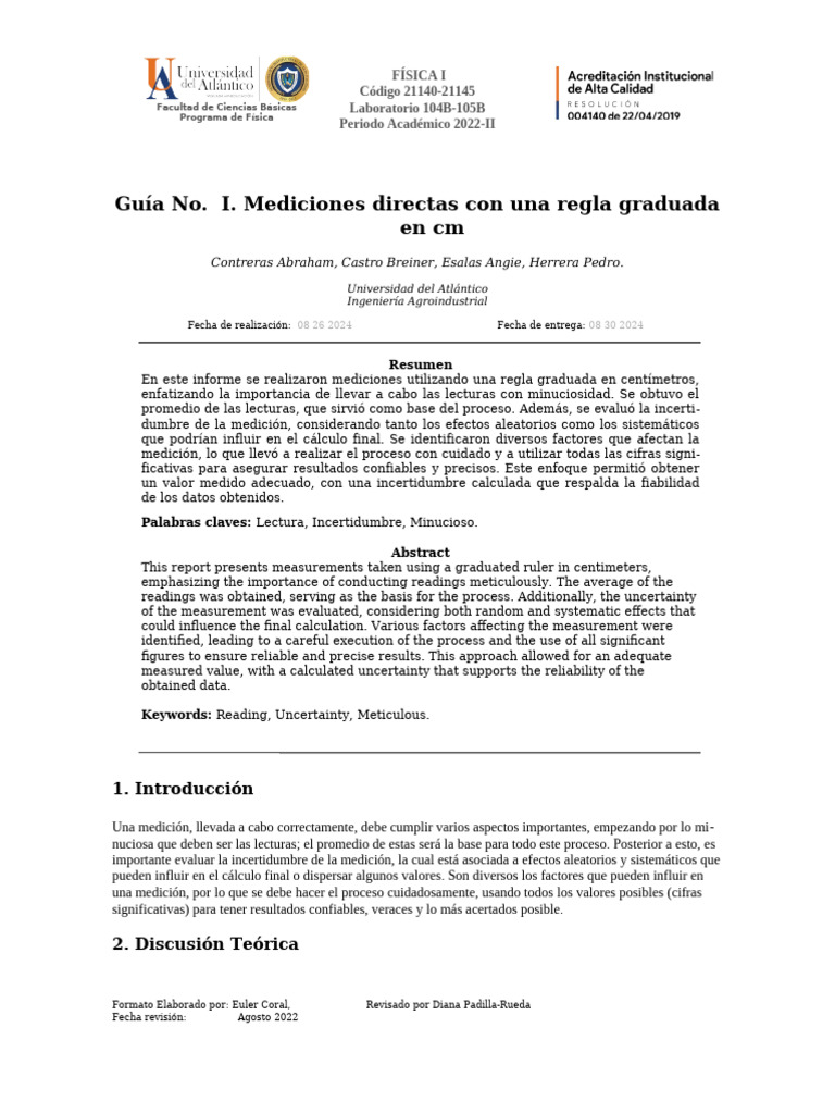 Mediciones Precisas con Regla Graduada | PDF | Medición | Incertidumbre