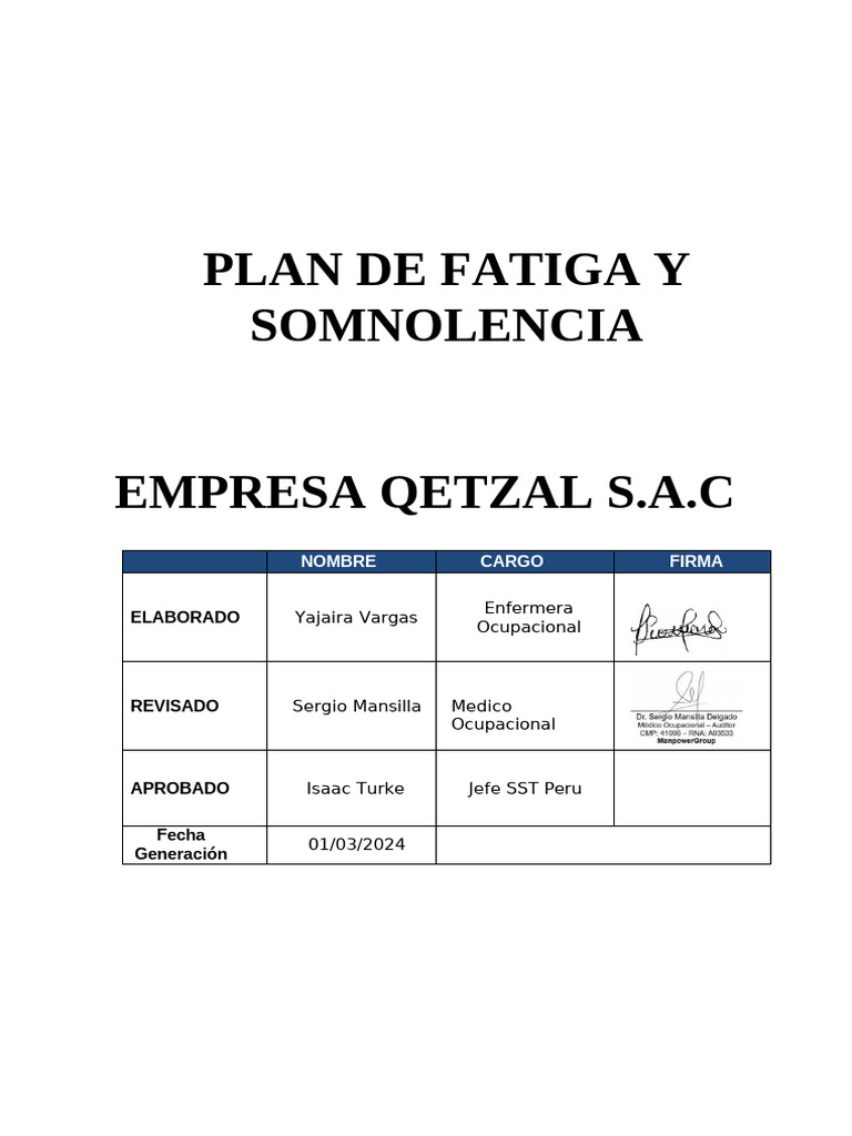 Plan de Prevención de Fatiga Laboral | PDF | Seguridad y salud ...