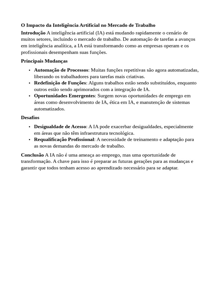 Impacto da IA no Mercado de Trabalho | PDF