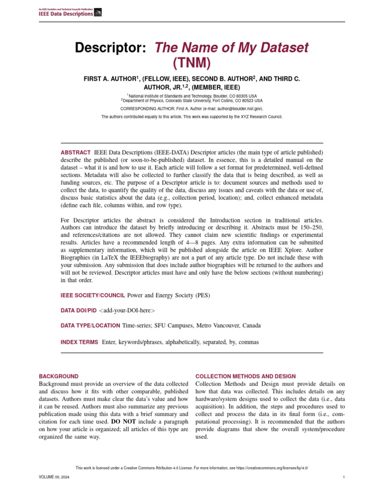 IEEE Data Descriptor Guide | PDF | Data | Metadata