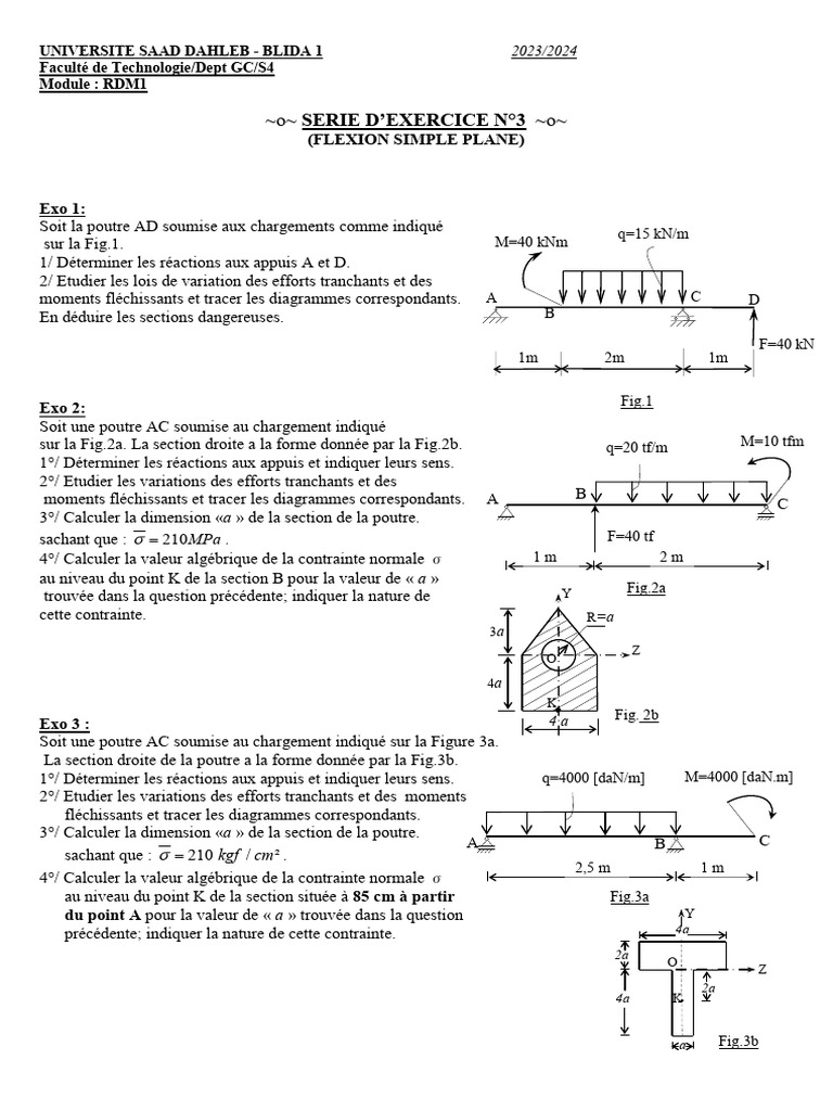 Exercices de RDM1 : Flexion Simple Plane | PDF | Flexion (matériau ...