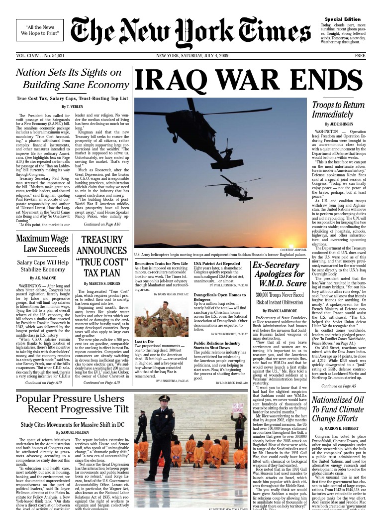 NEW YORK TIMES - Iraq War Ends JULY 4TH 2009 | PDF | Saddam Hussein ...