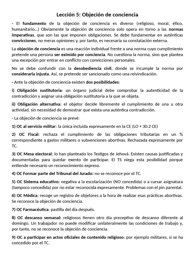 Lección 5 - Consti | PDF | Objetor de conciencia | Justicia