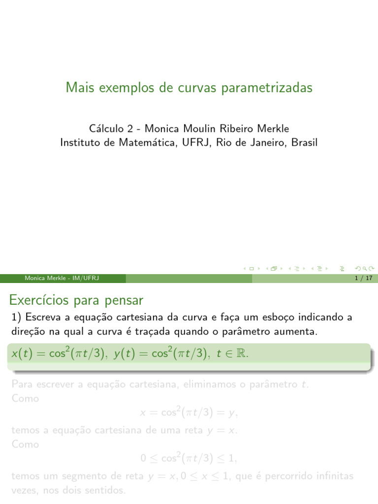 Curvas Parametrizadas e Equações Cartesianas | PDF | Sistema de ...