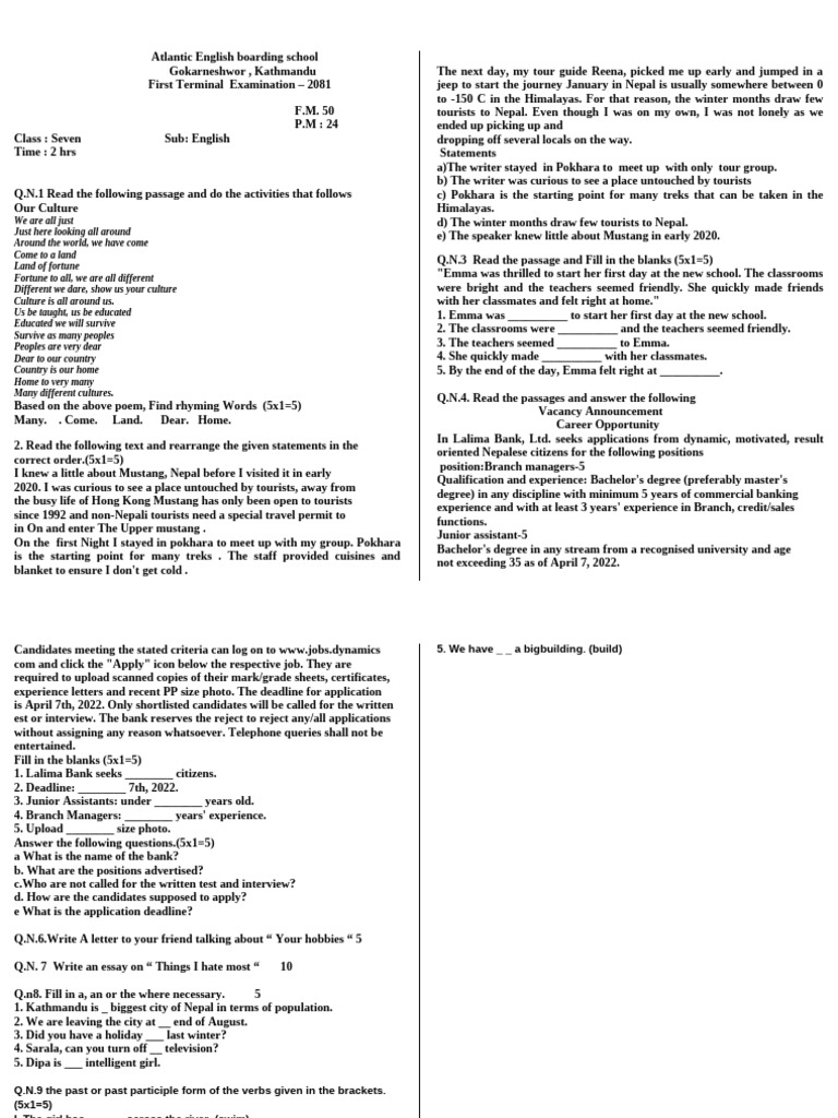 English Class 7 Atlantic | PDF