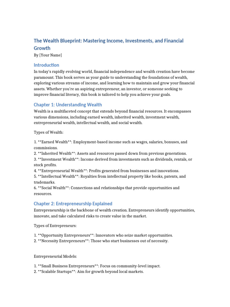 Wealth Blueprint Edited Pdf Entrepreneurship Investing