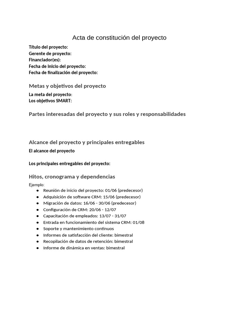 Plantilla Acta de Constitución Del Proyecto | PDF