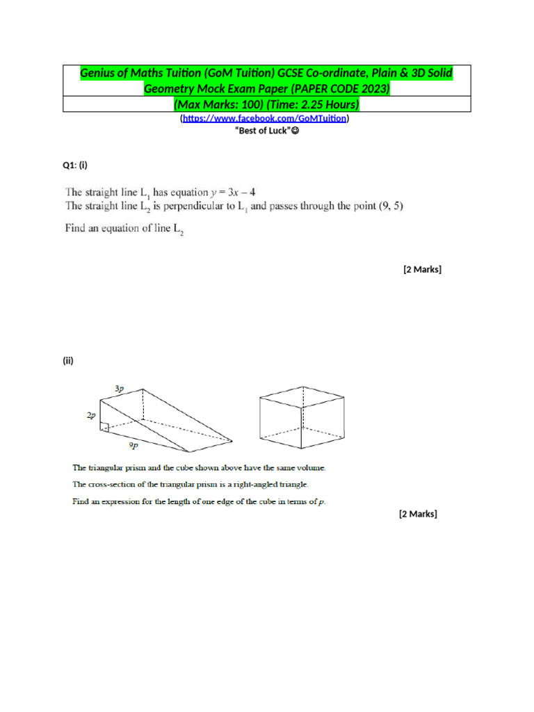 GCSE Geometry Mock Exam 2023 | PDF