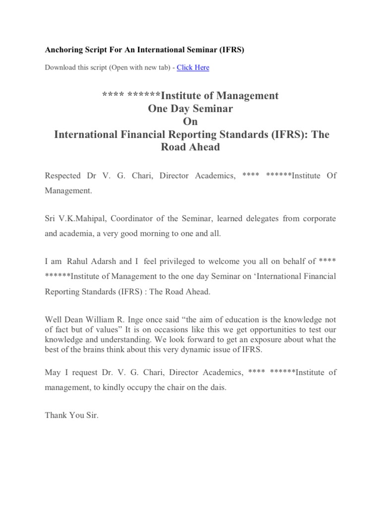 Anchoring Script for an International Seminar