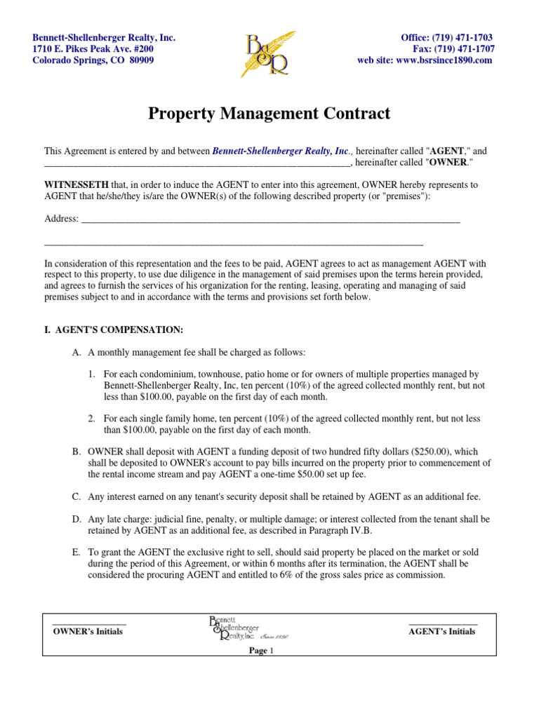 Property Management Contract Template PDF Lease Leasehold Estate