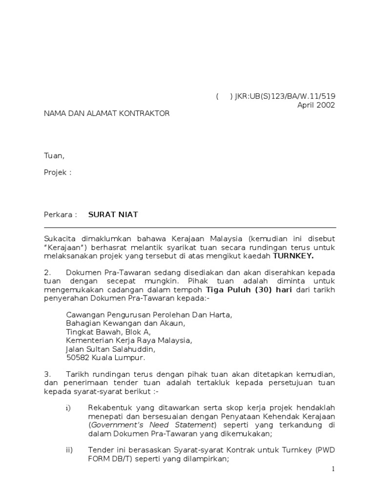 Contoh Surat Penarikan Tender