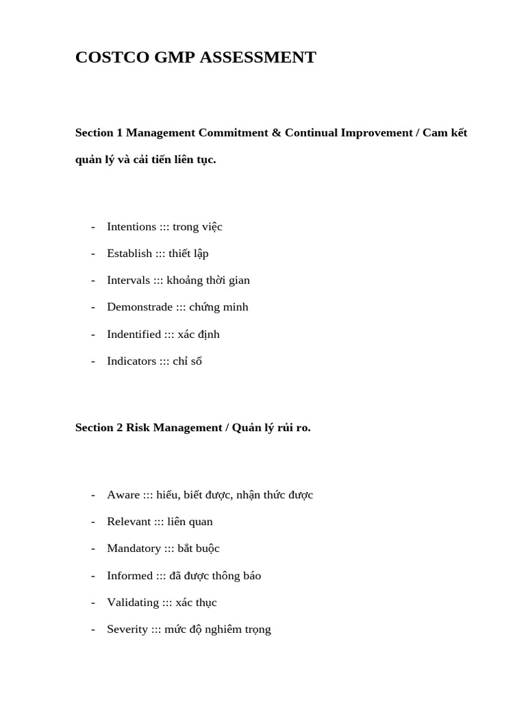 vobucary - COSTCO GMP ASSESSMENT | PDF