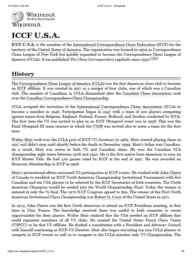 ICCF U.S.A. History and Achievements | PDF | Traditional Board Games ...